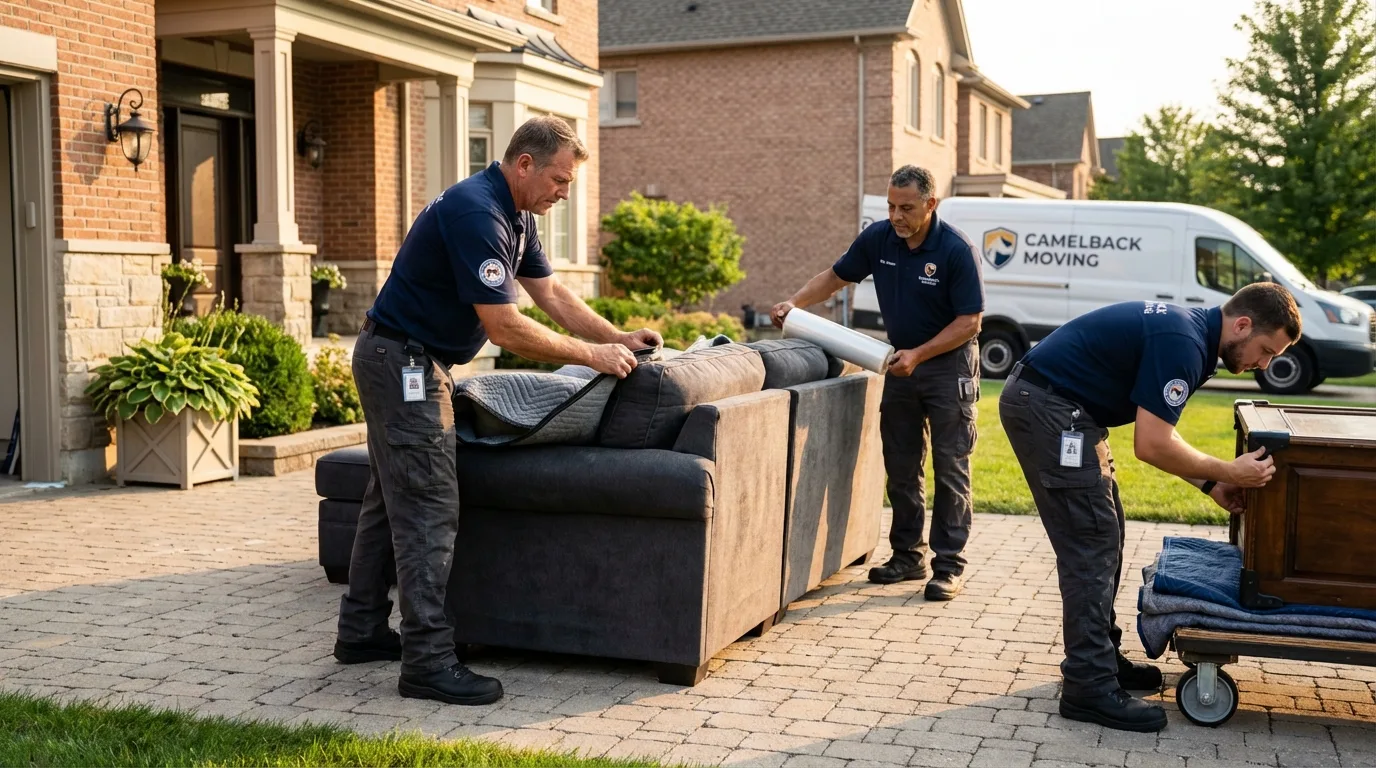 Large estate moving crew wrapping furniture in Tripoli, IA